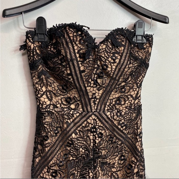 Bariano Lulus Allison Black Nude Lace Strapless evening gown maxi dress bustier - Picture 6 of 16